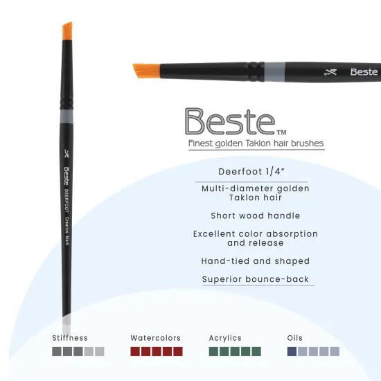 Creative Mark Beste Golden Taklon Deerfoot Stippler 1/4" - 3 Pk Artist Brush, Professional Watercolor Brushes, For Acrylic Painting, Short Handle, Sharp Edges, Hand-Tied & Shaped {3}