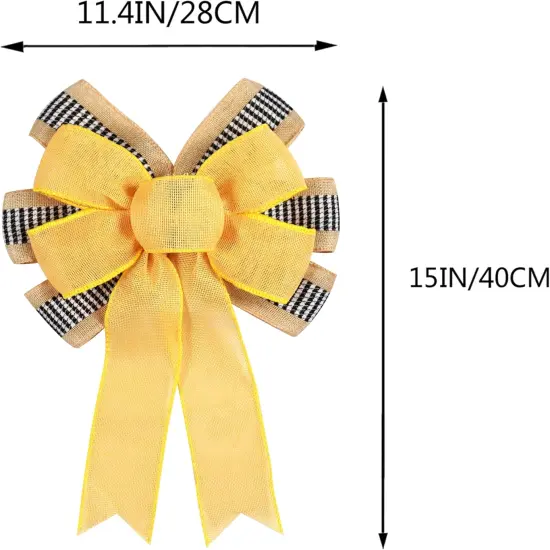 2 PCS Spring Summer Wreath Bow Decor,Decorative Bow with Yellow Burlap and Black White Stripe Ribbon for Holiday Tree Topper Home Front Door Outdoor {2}