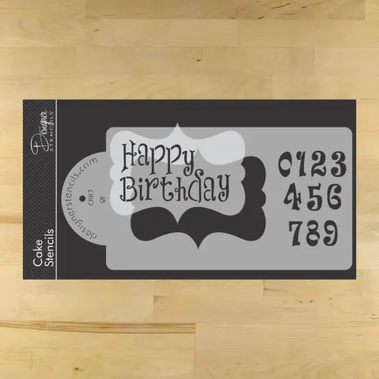 Happy Birthday Plaque Cake Stencil | C887 by Designer Stencils | Cake Decorating Tools | Baking Stencils for Royal Icing, Airbrush, Dusting Powder | Reusable Plastic Food Grade Stencil for Cakes | Easy to Use & Clean Cake Stencil {1}