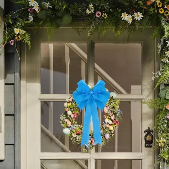 2 Pack Blue Bows 12x20inch Large Burlap Wreath Bow with Glitter String for Home Front Door Decor,Easter Bow {5}