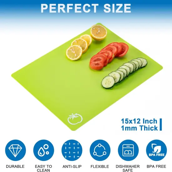 5 Pieces Flexible Plastic Cutting Board Mats with Food Icons, BPA Free Cutting Boards for Kitchen, Non Slip Cutting Mat for Meat and Vegetables (Red, Bright Yellow, Light Green, Purple, Lake Blue) {2}