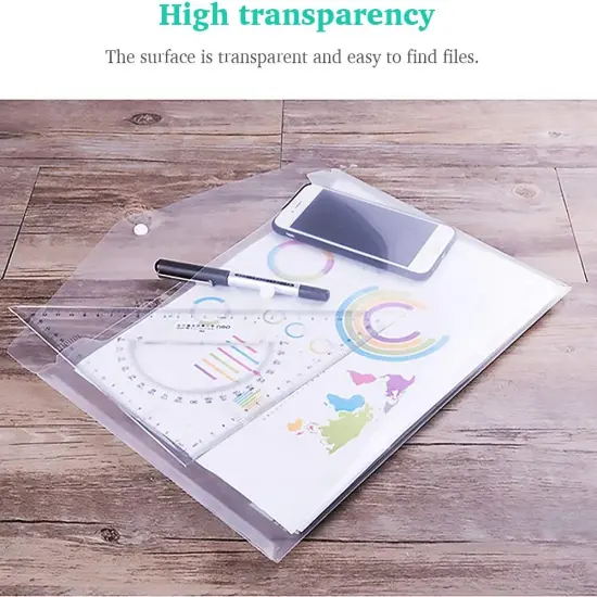 Clear Document Folders Transparent Filing Envelopes Waterproof Plastic Envelopes File Holder Filing Document Poly Envelope with Snap Button Closure for A4 Letter Paper Size (5 Pcs) {4}