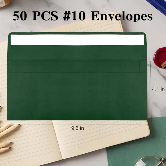 50 Pack Dark Green #10 Business Envelopes, Standard Envelopes Self Seal, 4 1/8 x 9 1/2 Inch Letter Size Business Mailing Envelopes for Checks Invoices Statements Baby Shower Christmas Wedding Birthday {2}