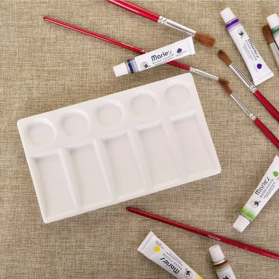 10 Wells White Rectangle Ceramic Artist Paint Palette, Porcelain Watercolor Palette, Ceramic Mixing Tray for Watercolor Gouache Painting, 7.6 inch {2}