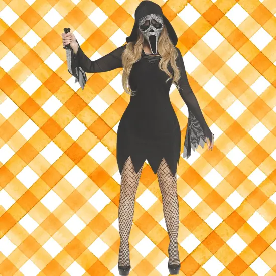 Women&rsquo;s Black Sparkle Ghost Face Bling Mini Dress Costume {1}