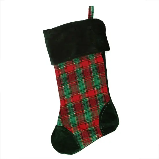 Northlight 19" Christmas Traditions Green, Red and Gold Woven Plaid and Velvet Stocking {4}