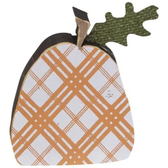 Set of 2 Wooden Plaid Pumpkins for Tabletop Fall Display Orange {2}
