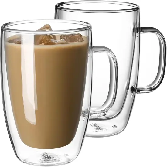 Double Wall Glass Coffee Mugs - 12.5 oz Insulated Clear Coffee Mugs Set of 2 {1}