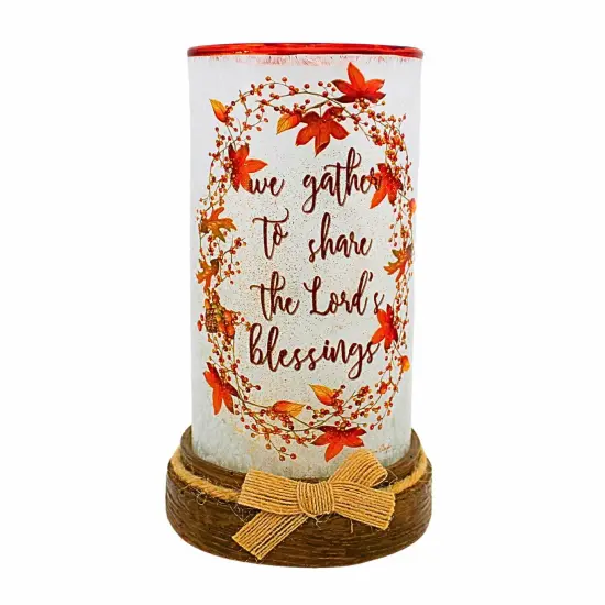 Stony Creek 8.25 In Share The Blessings Hurricane Thanksgiving Lighted Glass Accent , Thanksgiving Decor Pre-Lit Resin Base GATHER {3}