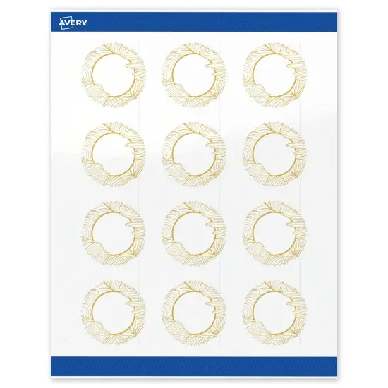 Avery Printable Round Labels with Sure Feed Technology, Pre-Printed Gold Florals, Glossy White, 2" Diameter, Laser & Inkjet Compatible, 120 Total, Great for Branding, Marketing, and Events {1}