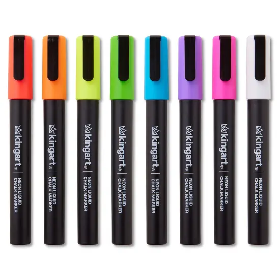 KINGART&reg; Liquid Chalk Markers, Neon Colors, Round & Chisel Tip, Set of 8 {1}