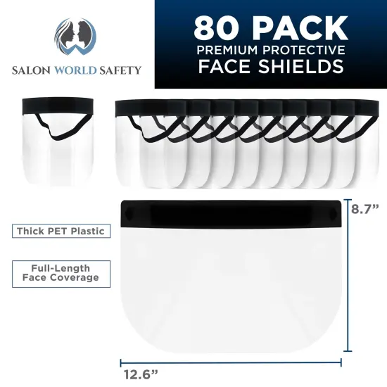80 Black Face Shields (20 Packs of 4) - Ultra Clear Protective Full Face Shields to Protect Eyes, Nose, Mouth - Anti-Fog PET Plastic, Elastic Headband {2}