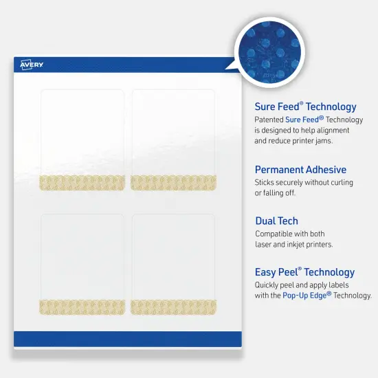 Avery Printable Rectangle Labels with Sure Feed Technology, Pre-Printed Gold Lace Trim Pattern, Glossy White, 4" x 3-1/3", Laser & Inkjet Compatible, 40 Total {3}