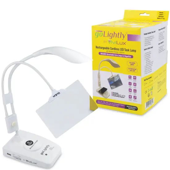 goLightly by ViviLux LED Craft Lamp with 3X Magnifier & Wireless Charger, Rechargeable Battery, Hands-Free Task Lighting for Crafts, Sewing & Reading {1}