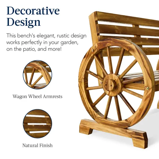 Best Choice Products 2-Person Wooden Wagon Wheel Bench for Patio, Garden, Outdoor Lounging w/ Rustic Design Natural {6}