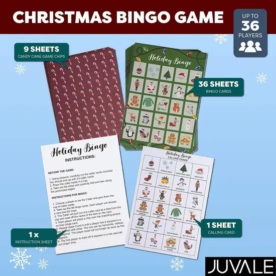 36 Pack Bingo Cards for Kids Birthday Party Game with Chips, Christmas Holiday Theme, Fun for Family Activities Green {4}