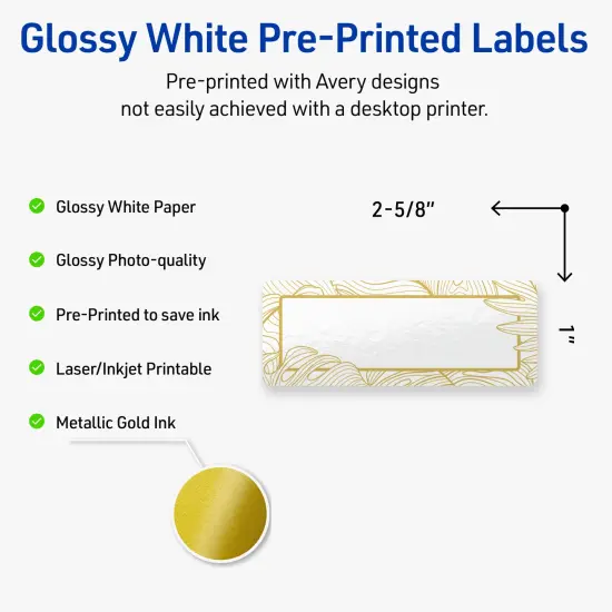 Avery Printable Rectangle Address Labels with Sure Feed Technology, Pre-Printed Gold Florals, Glossy White, 1" x 2-5/8", Laser & Inkjet Compatible, 160 Total, Great for Branding, Marketing, and Events {2}