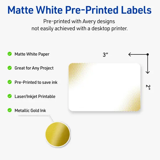 Avery Printable Rectangle Labels with Sure Feed Technology, Pre-Printed Gold Blush Pattern, Matte White, 2" x 3", Laser & Inkjet Compatible, 80 Total, Great for Branding, Marketing, and Events {2}