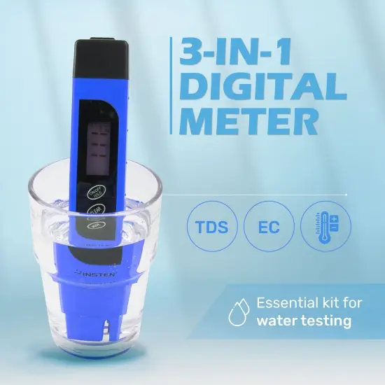 Insten - TDS Meter Digital Water Tester for Drinking Water, 3-in-1 TDS, 0-9999ppm, Temperature and EC Meter with Carrying Case, Blue {2}