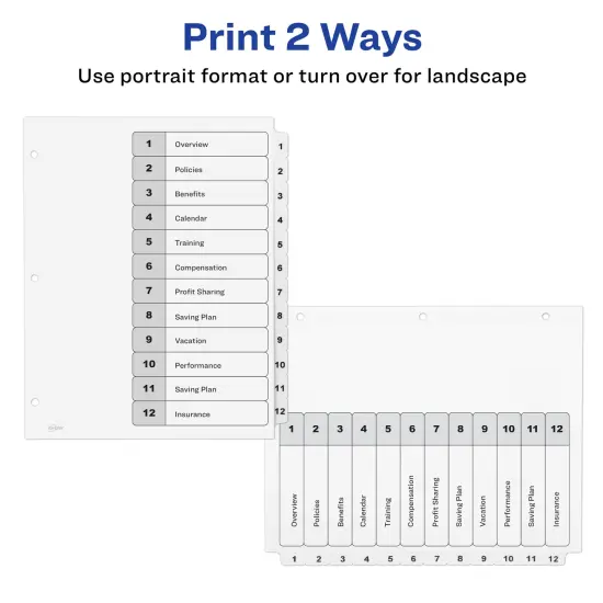 Avery Dividers for 3 Ring Binders, 12 Tabs per Set, Customizable Table of Contents, Classic White Tabs (3 Sets of 11078) {3}