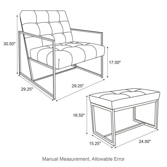 Set of 2 Modern Hunter Thick Leatherette Accent Chair & Accent Stool Brown {6}