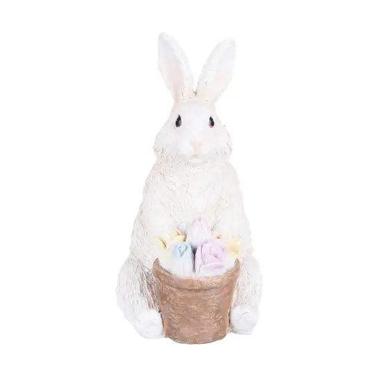 5.91" Easter Bunny Rabbit w/ Flower Floral Flower Basket Decorative Figure Figurine {1}