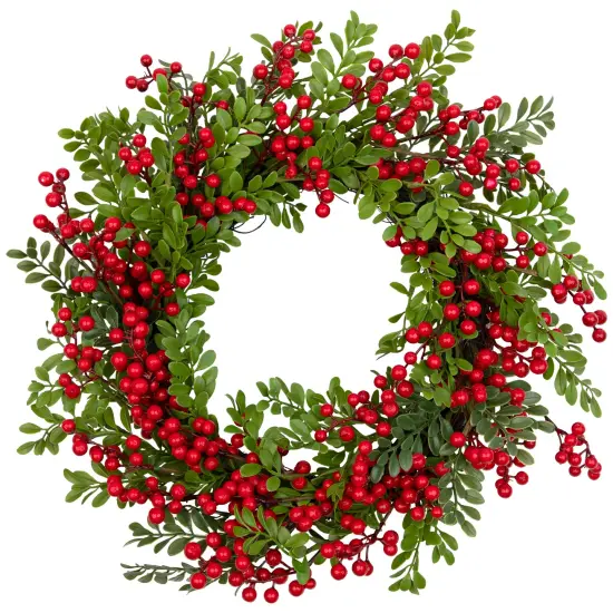 Northlight Berry and Boxwood Artificial Christmas Wreath - 18" - Unlit Green {3}