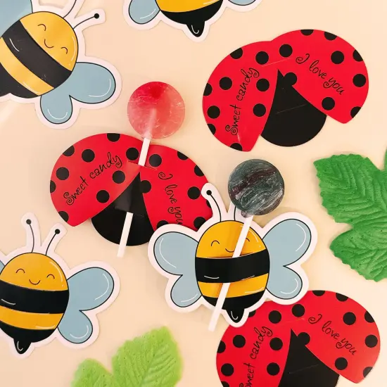 Wrapables Birthday Lollipop Paper Card Candy Holders, Party Supplies, Decorations, Party Favors (100pcs), Ladybugs and Bees {3}