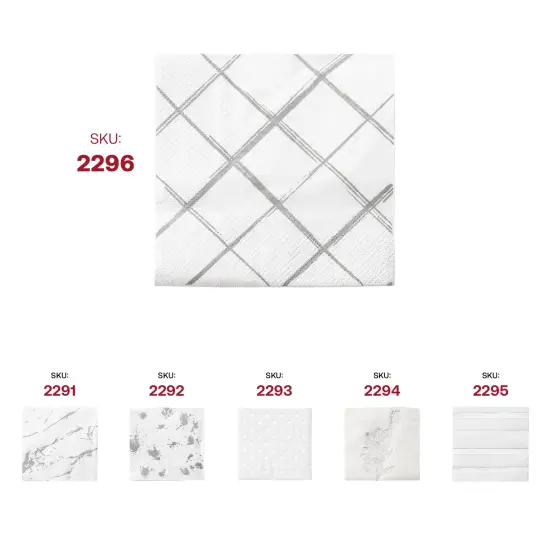 Durable White with Silver Diamond Paper Beverage/Cocktail Napkins (600 Napkins) {6}