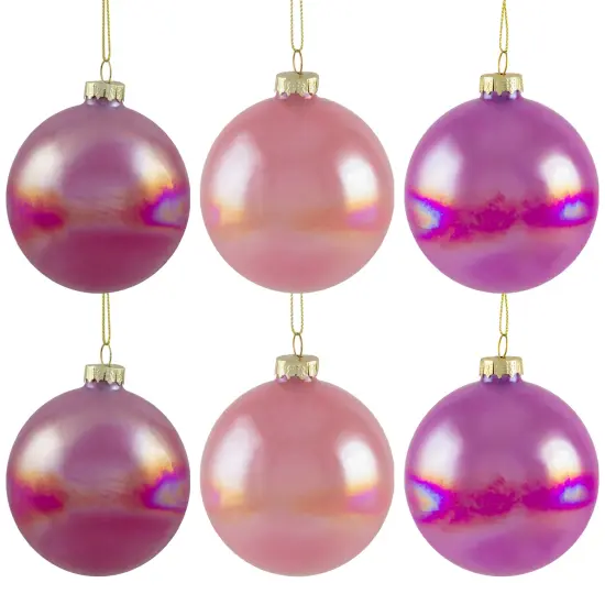 Northlight Shiny Glass Ball Christmas Ornaments - 3" (80mm) - Pink, Purple and Peach- 6ct Multi {3}