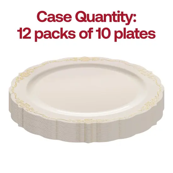 Ivory with Gold Vintage Rim Round Disposable Plastic Appetizer/Salad Plates - 7.5" (120 Plates) {4}