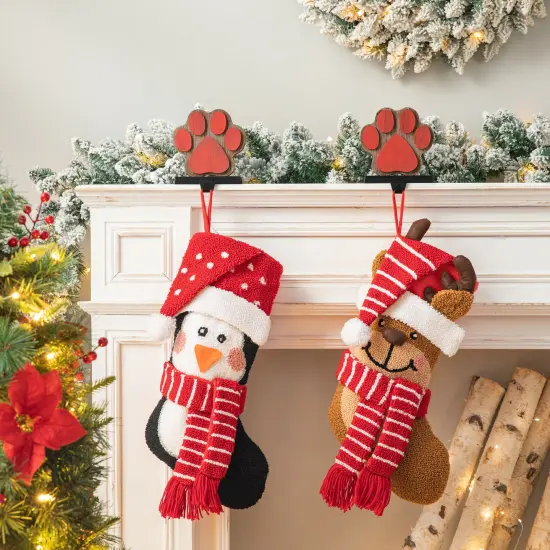 Set of 2 19.00"L Chrismas Decor Hooked Stockings Penguin & Reindeer {2}
