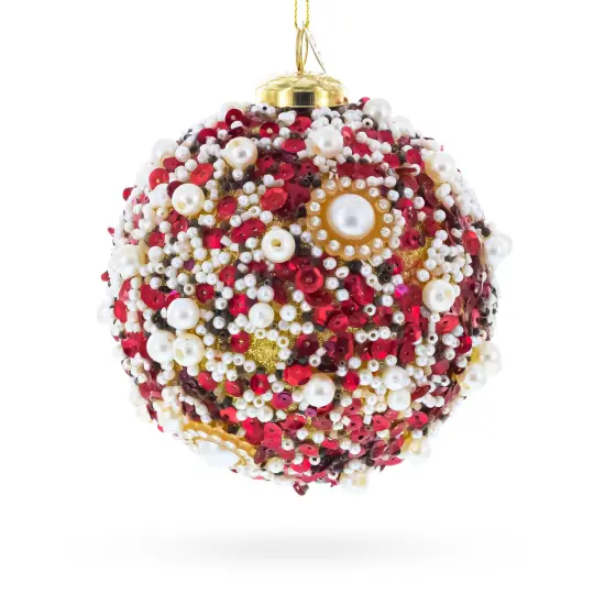 Luxury Pearl & Sequin Beaded Glass Christmas Ornament {4}