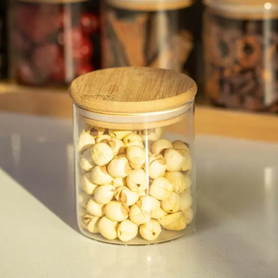 Basicwise Minimalist Two-Tier Bamboo Lazy Susan Turntable with 8 Pcs 12 oz Airtight Lid Glass Jars, Versatile Spice Rack Organizer, Perfect for Kitchen Countertops, Dining Tables, and Pantry Cabinets {5}