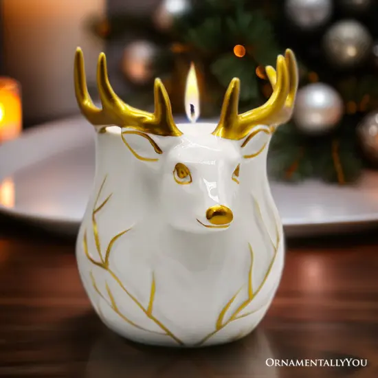 Luxurious Ceramic Deer Candle, Holiday Home Decor Scented with an Enticing English Pear Aroma {3}