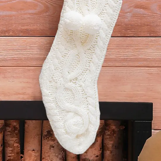 Set of 2 Knitted Polyester Christmas Decoration(Stocking & Tree Skirt) 2pk White {3}