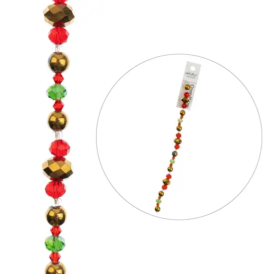 Crystal Lane DIY 7" Designer Holiday Red & Green Glass Bead Mix Strand Rondel / Green & Red {4}