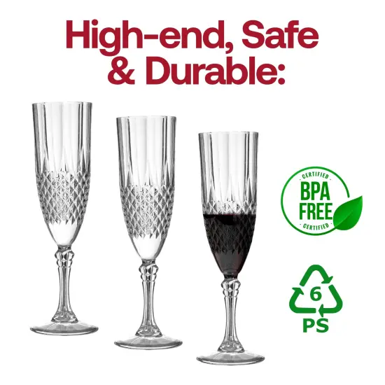 Crystal Cut Plastic Champagne Flutes - 8 oz. (48 Glasses) {4}
