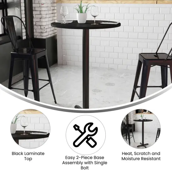 Emma and Oliver 30" Round Laminate Table Top with 22"x22" Bar Height Table Base Black {3}