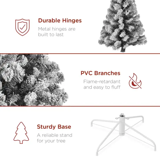 Best Choice Products Pre-Lit Black Christmas Pine Tree w/ Flocked Branches, Warm-White Lights {6}