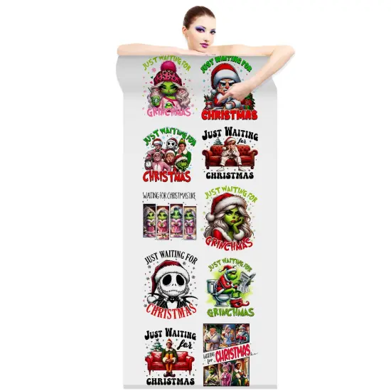 Waiting for Christmas - DTF Transfer 22x60 Direct-to-Film Gang Sheets Iron On Transfers - 10 Adult Prints {2}