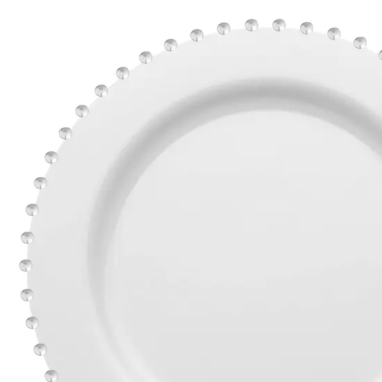 White with Silver Pearl String Round Disposable Plastic Salad Plates - 7" (120 Plates) {1}