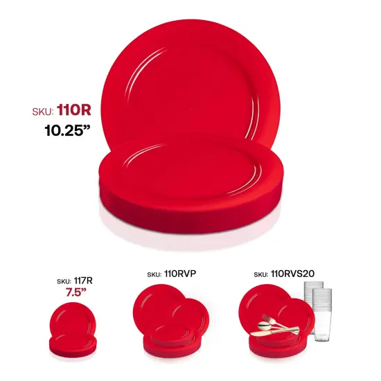Solid Red Holiday Round Disposable Plastic Dinner Plates - 10.25" (120 Plates) {6}