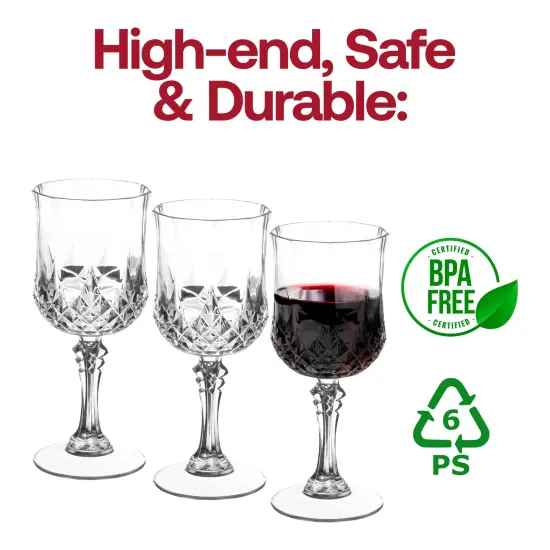 Crystal Cut Plastic Wine Glasses - 8 oz. (48 Glasses) {4}