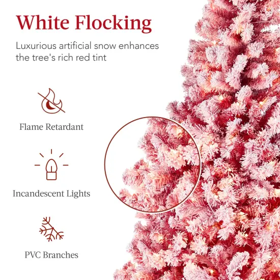 Best Choice Products Pre-Lit Red Christmas Pine Tree w/ Flocked Branches, Warm-White Lights {3}