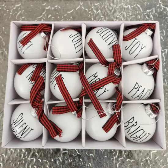 Set of 12 Christmas Ball Ornaments Shatterproof White Bulbs with Buffalo Plaid Bows Farmhouse Christmas Tree Decor Decorative Christmas Tree Hanging Ornaments {2}