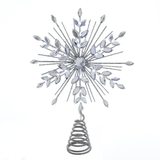 11.75. Inch 18-Light cool White Micro LED Silver Glittered Snowflake Treetopper {1}