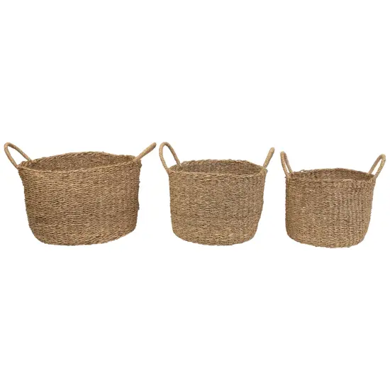 Northlight Natural Beige Round Seagrass Table and Floor Baskets - Set of 3 {3}