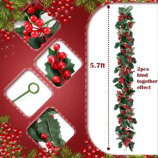 Kitcheniva 5.75Ft Christmas Red Berry Green Garland Vine {4}