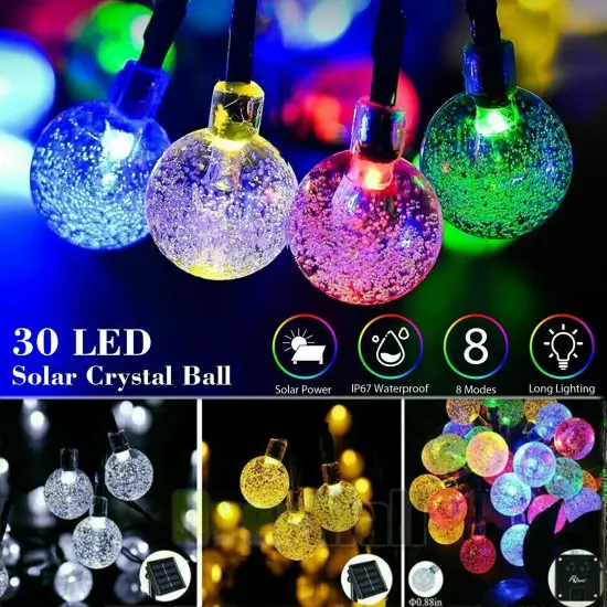 Kitcheniva Christmas 30 LED Solar String Lights Crystal Ball Waterproof 25.5ft White {3}